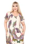 Melsay Butik Krem Şal Desen Kuplu Cepli Kısa Kol Kadın Midi Elbise thumbnail 4