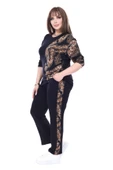Melsay Butik Siyah Truvakar Kol Yarım Başak Garnili Viskon Büyük Beden Takım - 4