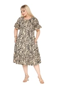 Melsay Butik Kadın Büyük Beden Eteği Fırfırlı Bej Yaprak Desen Cepli Elbise thumbnail 3