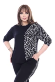 Melsay Butik Siyah Truvakar Kol Yarım Zigzag Garnili Viskon Büyük Beden Takım thumbnail 3