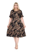 Melsay Butik Siyah Başak Desen Büyük Beden Eteği Fırfırlı Cepli Elbise thumbnail 1