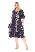 Melsay Butik Kadın Büyük Beden Eteği Fırfırlı Mor Gelincik Desen Cepli Elbise - 1