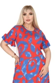 Melsay Butik Kadın Büyük Beden Eteği Fırfırlı Pembe Nazar Desen Cepli Elbise - 4
