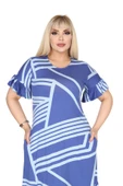 Melsay Butik Kadın Büyük Beden Eteği Fırfırlı Mavi Çizgili Desen Cepli Elbise thumbnail 5