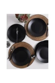 Keramika Mat Siyah Hitit Servis Tabağı 25 Cm 6 Adet - 2