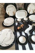 Kahvaltı Takımı 12 Kişilik 38 Parça Mat Siyah Beyaz Mermer Desen - 3