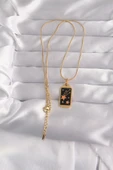 316L Çelik Gold Renk Siyah Mineli Yıldız Figür Tarot Kolye - TJ-BKO9028 - 2
