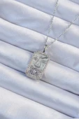 316L Çelik Zincir Gümüş Renk Lila Zirkon Taşlı Tarot Kolye - TJ-BKO9238 - 1
