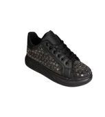 YAZKIŞ Kadın Siyah Cilt Taşlı Kalın Taban Fashıon Spor Ayakkabı thumbnail 1