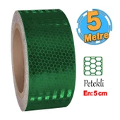 Yapışkanlı Gece Parlayan Reflektörlü 5 cm Reflektif İkaz Bandı 5 Metre Koyu Yeşil Renk Şerit Bant - 1