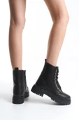 Kadın Siyah Günlük Postal Bot Rahat Taban Bağcıklı ve Fermuarlı KIşlık Ayakkabı thumbnail 6