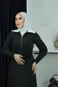 SELB001 Önden Fermuarlı Seyyar Kemerli Gömlek Yaka Scuba Elbise - 1