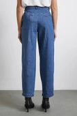 Cep Detaylı Paçası Katlamalı Mom Jean Mavi - 6