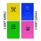 Sim Enjoy A4 72 Yaprak Plastik Kapak Spiralli Defter 2 Kareli + 2 Çizgili - 1