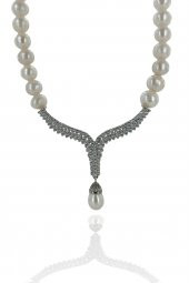 Yeni Altın Modeli Üst Kalite İnci Gerdanlık 925 Gümüş Kolye - 3