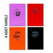 Sim Enjoy A4 60 Yaprak Plastik Kapak Spiralli Defter Kareli 4 Adet - 1