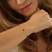 925 ayar gümüş örme kaplan gözü doğal taş bileklik - 1