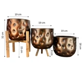 Bitki Tasarımı Ev Dekorasyon Aksesuar Bakır Desenli Toprak Saksı Saksılık Salon Çiçeklik Üçlü Set 19 CM - 2