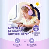 iClever Led Işıklı Güvenli Ses Sınırlı 85 Saat Oynatma Süreli Bluetooth Çocuk Kulaklığı Lila Mor - 5