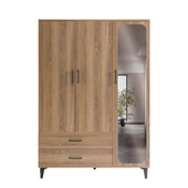 Dolap, Blesk 3 Kapaklı Aynaı Çekmeceli Ceviz Dolap Gardırop - 2