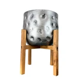 Bitki Tasarımı Ev Dekorasyon Aksesuar Gümüş Desenli Toprak Saksı Saksılık Salon Çiçeklik 4 Ayaklı 19 CM thumbnail 3