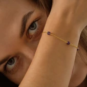 925 ayar gümüş örme ametist doğal taş bileklik - 1