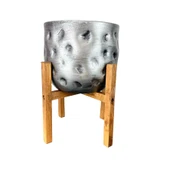 Bitki Tasarımı Ev Dekorasyon Aksesuar Gümüş Desenli Toprak Saksı Saksılık Salon Çiçeklik 4 Ayaklı 19 CM thumbnail 1