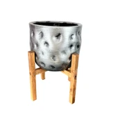 Bitki Tasarımı Ev Dekorasyon Aksesuar Gümüş Desenli Toprak Saksı Saksılık Salon Çiçeklik 4 Ayaklı 19 CM thumbnail 4