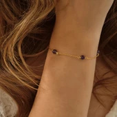 925 ayar gümüş örme ametist doğal taş bileklik - 4