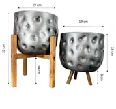 Bitki Tasarımı Ev Dekorasyon Aksesuar Gümüş Desenli Toprak Saksı Saksılık Salon Çiçeklik İkili Set 4 Ayaklı- 3 Ayaklı  19 CM - 6