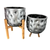 Bitki Tasarımı Ev Dekorasyon Aksesuar Gümüş Desenli Toprak Saksı Saksılık Salon Çiçeklik İkili Set 4 Ayaklı- 3 Ayaklı  19 CM - 8