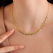 925 ayar gümüş yeşil renk geçişli top zincirli kolye thumbnail 5