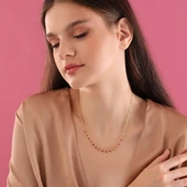 925 ayar gümüş kırmızı renk geçişli zirkon taşlı ful sallantı kolye - 4