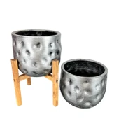 Bitki Tasarımı Ev Dekorasyon Aksesuar Gümüş Desenli Toprak Saksı Saksılık Salon Çiçeklik İkili Set 4 Ayaklı - Ayaksız 19 CM - 4