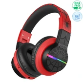 iClever Led Işıklı Güvenli Ses Sınırlı 85 Saat Oynatma Süreli Bluetooth Çocuk Kulaklığı Siyah Kırmızı - 1