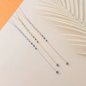 925 ayar gümüş mavi renk geçişli sallantılı Y kolye - 3