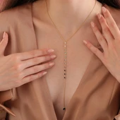 925 ayar gümüş mavi renk geçişli sallantılı Y kolye - 5