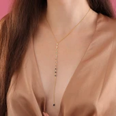 925 ayar gümüş mavi renk geçişli sallantılı Y kolye - 1