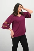 Kadın Büyük Beden Yarasa Kol Tül Detaylı Bluz 1901-25 - 11