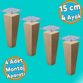 Ahşap Ayak Kare Bağlantı Aparatı Dahil Mobilya Koltuk Kanepe Sehpa Masa Ayağı  4 Adet 15 cm Ayakları thumbnail 1