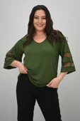Kadın Büyük Beden Yarasa Kol Tül Detaylı Bluz 1901-25 - 2