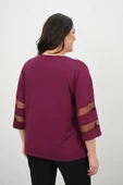 Kadın Büyük Beden Yarasa Kol Tül Detaylı Bluz 1901-25 - 12