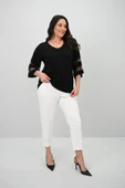 Kadın Büyük Beden Yarasa Kol Tül Detaylı Bluz 1901-25 - 4