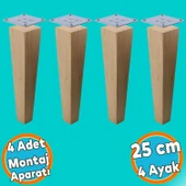 Ahşap Ayak Kare Bağlantı Aparatı Dahil Mobilya Koltuk Kanepe Sehpa Masa Ayağı 4 Adet 25 cm Ayakları thumbnail 1