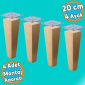 Ahşap Ayak Kare Bağlantı Aparatı Dahil Mobilya Koltuk Kanepe Sehpa Masa Ayağı 4 Adet 20 cm Ayakları - 1