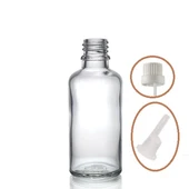 50ml şeffaf cam içten damlalıklı şişe beyaz kapak, 24 adet, damlalıklı şişe, damlatmalı şişe - 1