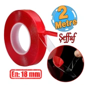 Çift Taraflı Silikon Bant Montaj Bandı Şeffaf 18 mm x 2 Metre Güçlü Çok Amaçlı Yapıştırıcı 1 Adet thumbnail 1