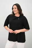 Kadın Büyük Beden Düğüm Büzgü Detaylı Bluz 1913-25 - 4