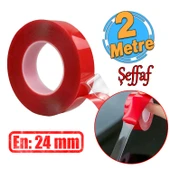 Çift Taraflı Silikon Bant Montaj Bandı Şeffaf 24 mm x 2 Metre Güçlü Çok Amaçlı Yapıştırıcı 1 Adet - 1