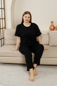 %100 Pamuk Büyük Beden 3 Parça Fırfırlı  Kadın Pijama Takımı - 15